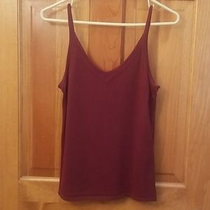 Tahari burgundy knit woven V-neck cami tank top